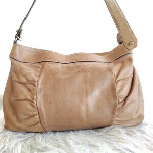 Coccinelle Taupe Pleated Leather Vintage Shoulder Bag Made in Italy